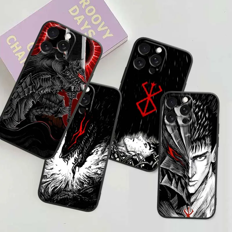 

Berserk Art Anime Phone Case For Apple iPhone 16 16E 15 14 13 12 11 XS X Pro Max Plus Black Soft Silicone Cover