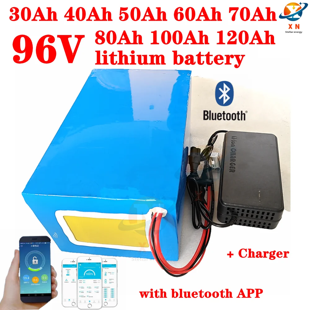 50Ah 96v 80Ah 100Ah 30Ah 40Ah lithium ion battery bluetooth BMS APP for 5000w motor robot scooter motorcycle AGV + Charger