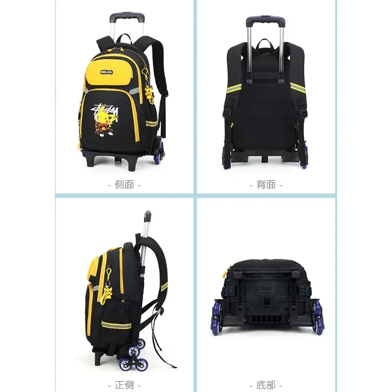 MINISO Pokemon Cartoon Trolley Schoolbag Boys Trolley Backpack Large Capacity Pullable and Backpack Climbing Two/six Wheels