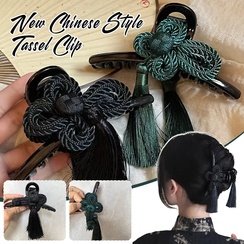 Simulated Hair Claw Chinese Ancient Style Hand Woven Tassel Acrylic Clip Dignified Cheongsam Hanfu Braided Updo Hair Accessories - Image 3