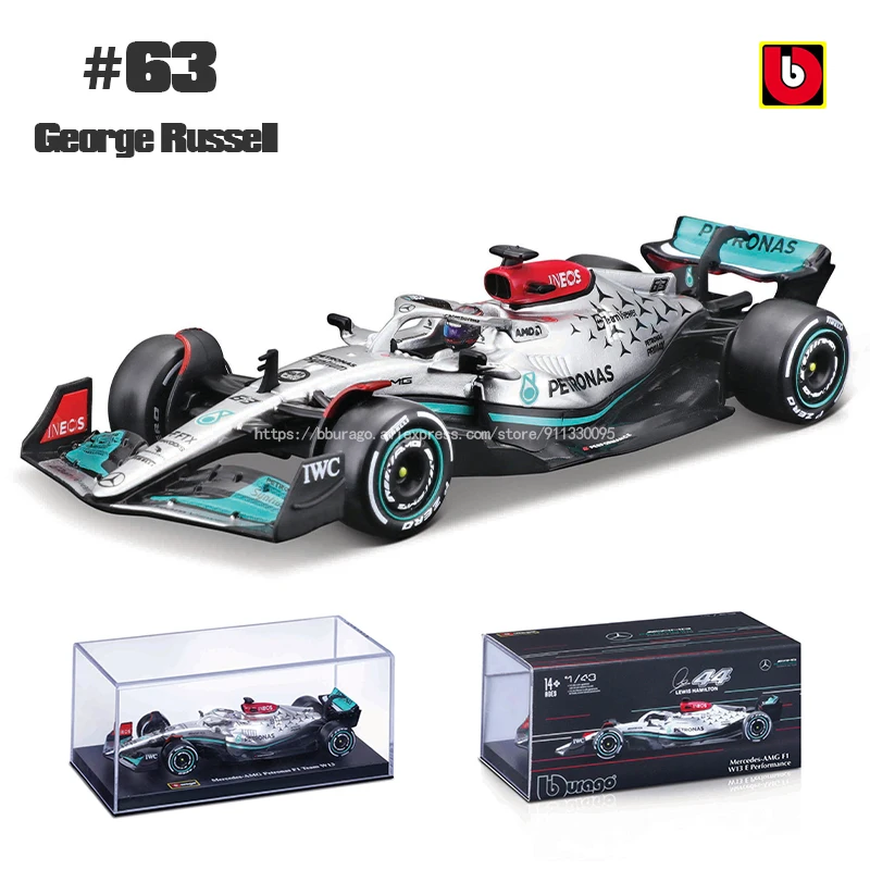 Bburago 1:43 2022 #44 Hamilton F1 Mercedes-AMG W13 #63 George Russell Alloy Toy Car Model Super Formula Die Cast Model