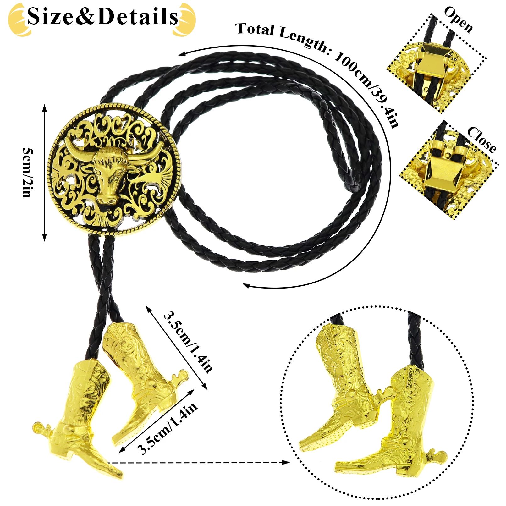 Neuheit Western Cowboy Bolo Krawatte für Herren Kuh Schädel Design Schwarz Leder Seil Vintage Krawatte Bull Kopf Anhänger Damen Schmuck – Detail 4