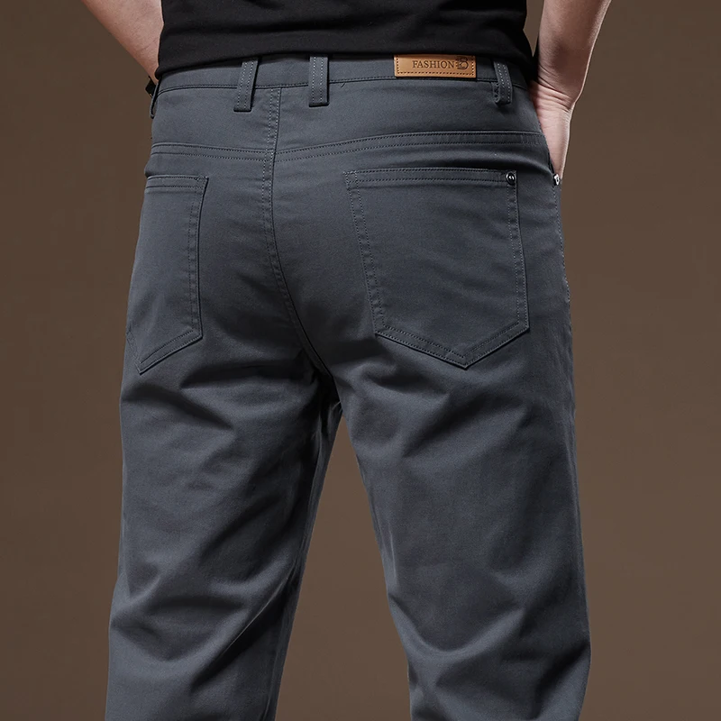 

Мужские прямые повседневные брюки из 97% хлопка, весна-осень 2025, деловая одежда, черные, серые, хаки, брендовые