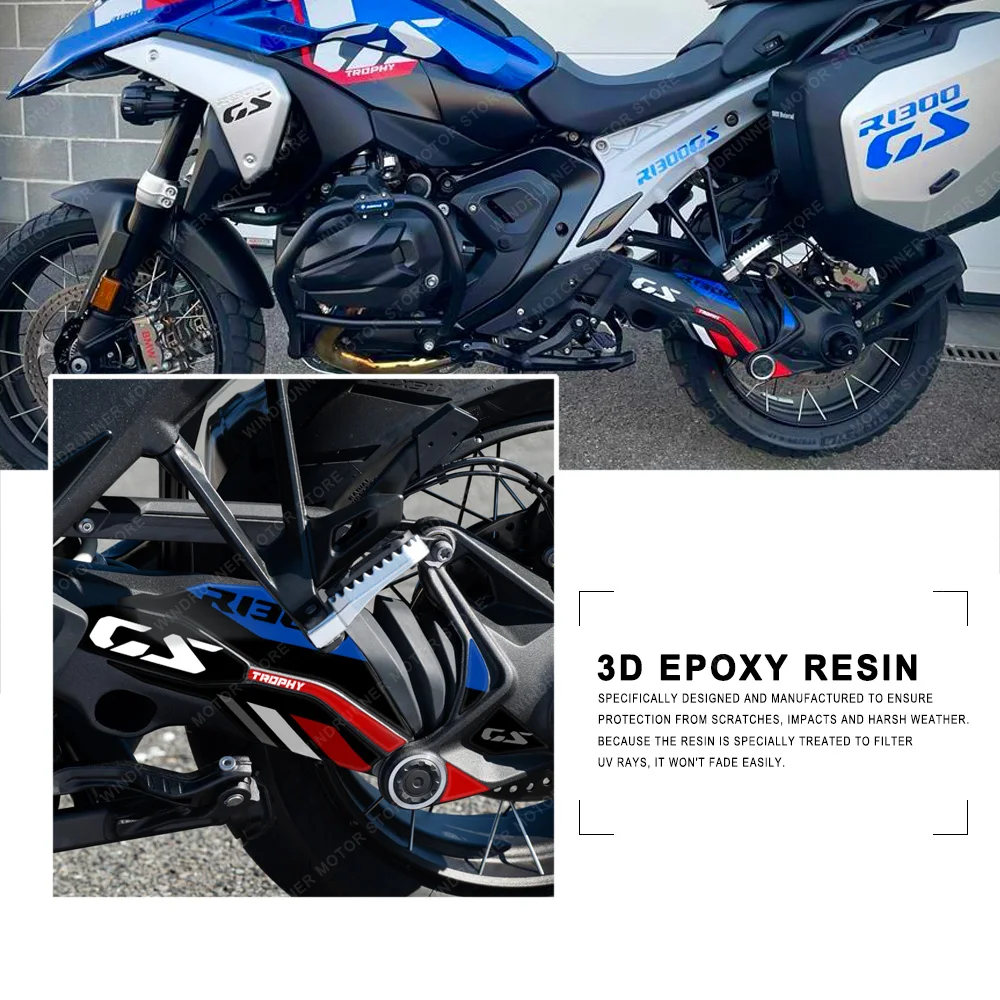 Motocicleta Swingarm Decal, Resina Epóxi 3D, Etiqueta impermeável, Acessórios, BMW R1300GS, 2023, 2024