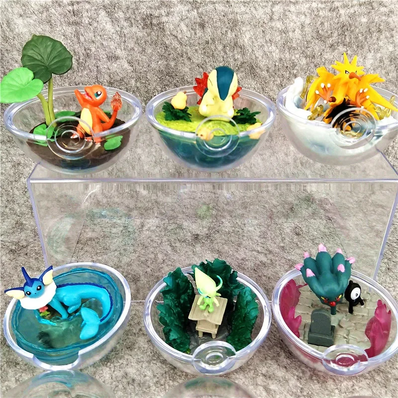 Pokemon model transparent Poke Ball miniature scene series 4th generation Kawaii children's toys Vaporeon Charmander doll