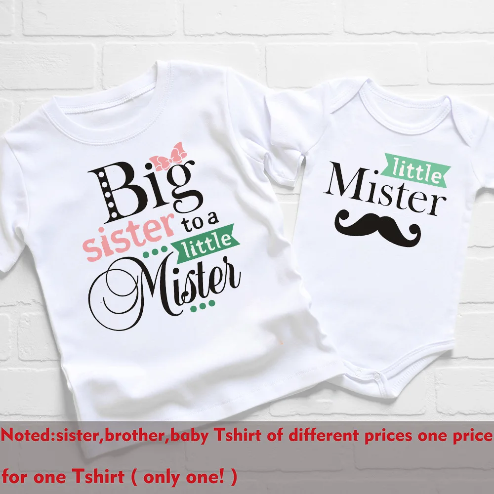 Big Brother To A Little Miss Printed Matching Clothes Big Bro & Little Sis Sibling Shirt Kids t-Shirt Baby body Look Outfit