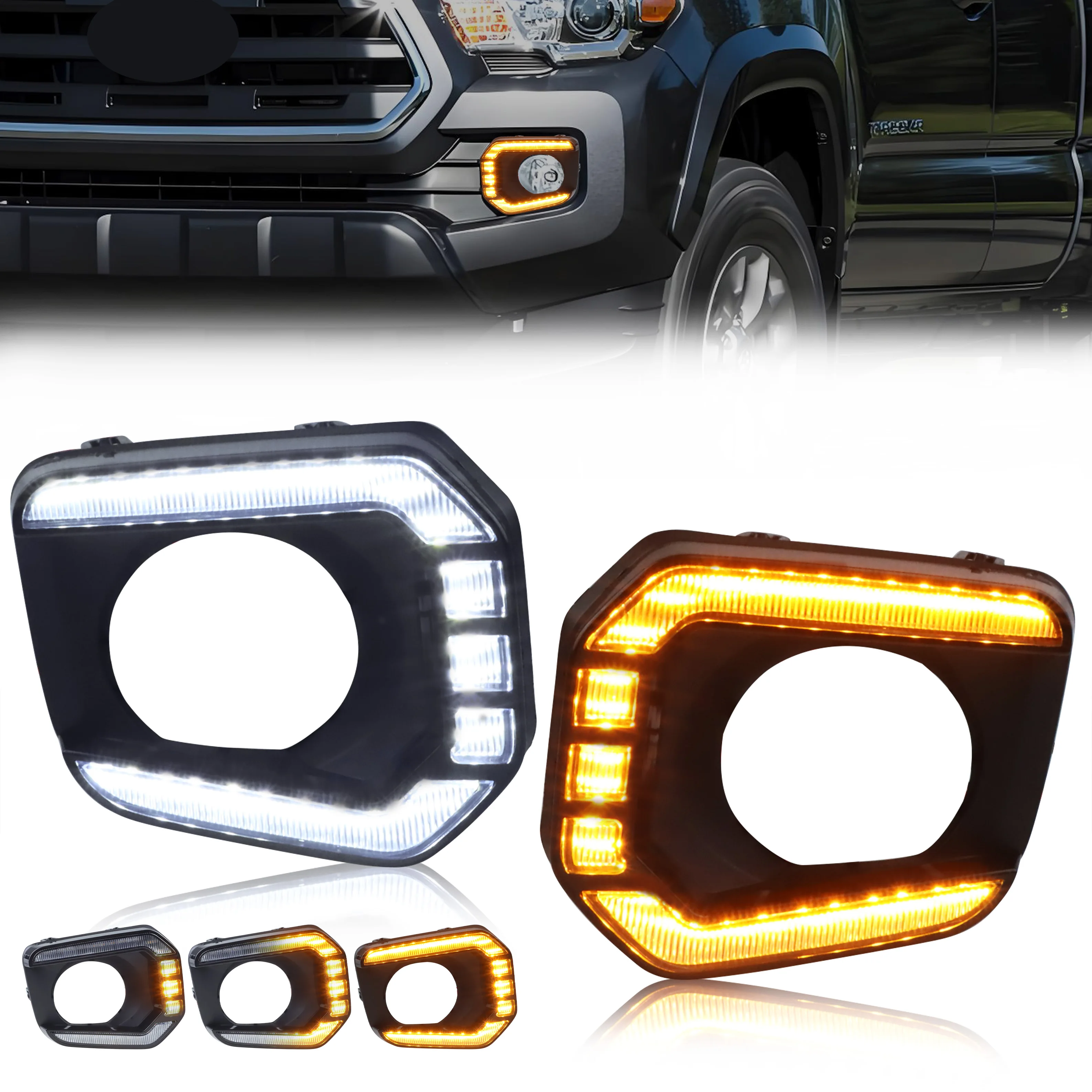 2 Piezas para Toyota Tacoma SR/SR5/TRD todoterreno/TRD sport/Limited 2016-2023, Bisel de Luz Antiniebla Delantera, Luz de Señal de Giro, Luz DRL con LED