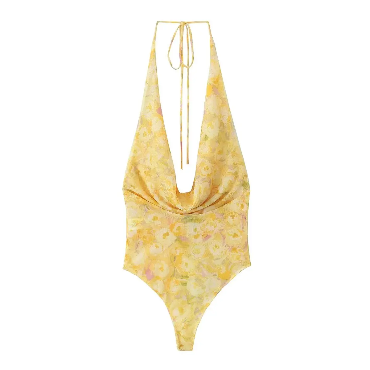 Women\'s V-Neck Hanging Jumpsuit Printed Backless Sexy Temperament Tight Fitting Clothing American Fashion New