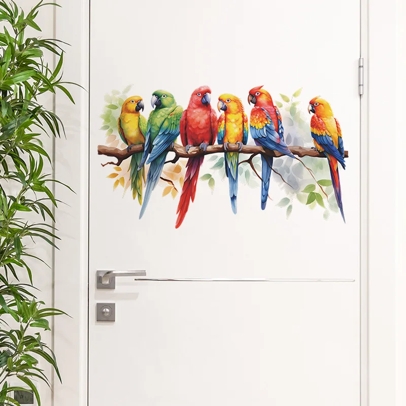 Cartoon Painted Branch Bird Parrot Bedroom Living Room Porch Home Decoration Beautification Wall Stickers Decor Decals  M922