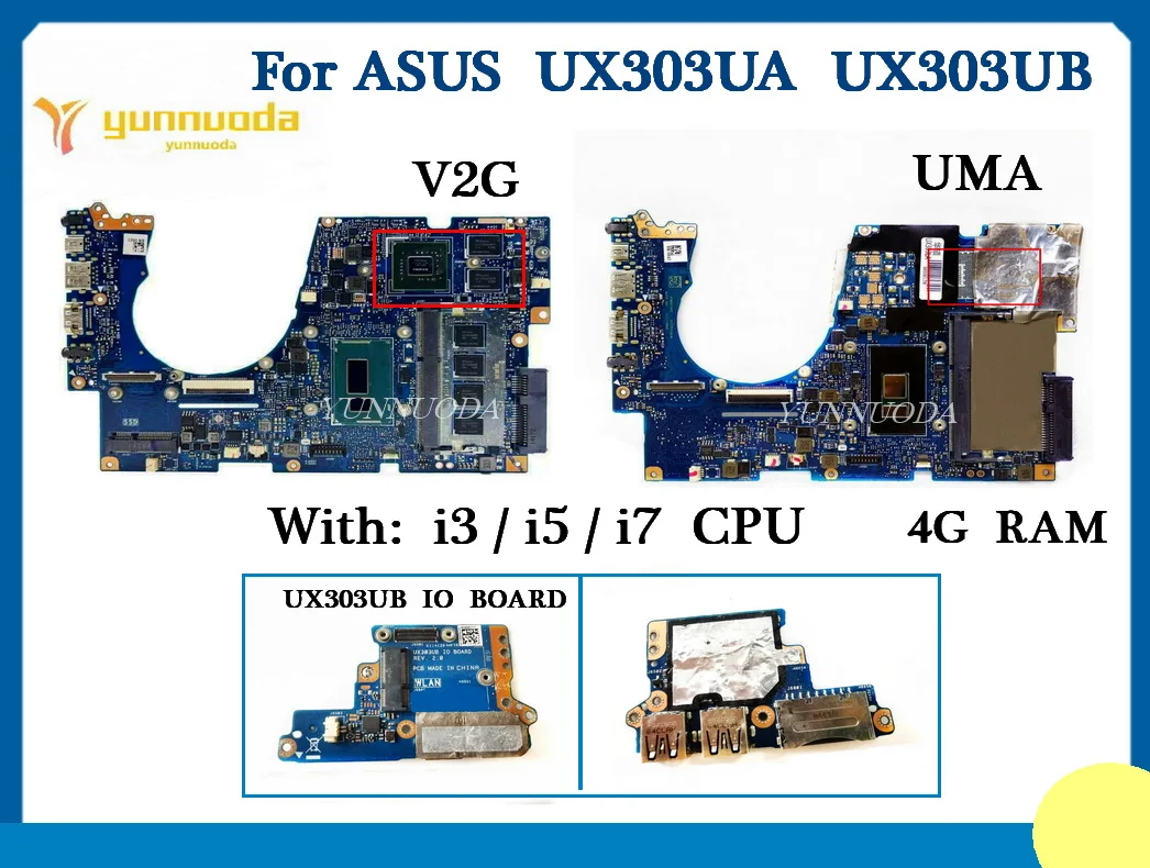 UX303UB For Asus UX303U UX303UA UX303UB  Laptop motherboard i3 i5 i7 6th CPU 4GB RAM GT940M 2G GPU USB IO board 100% tested