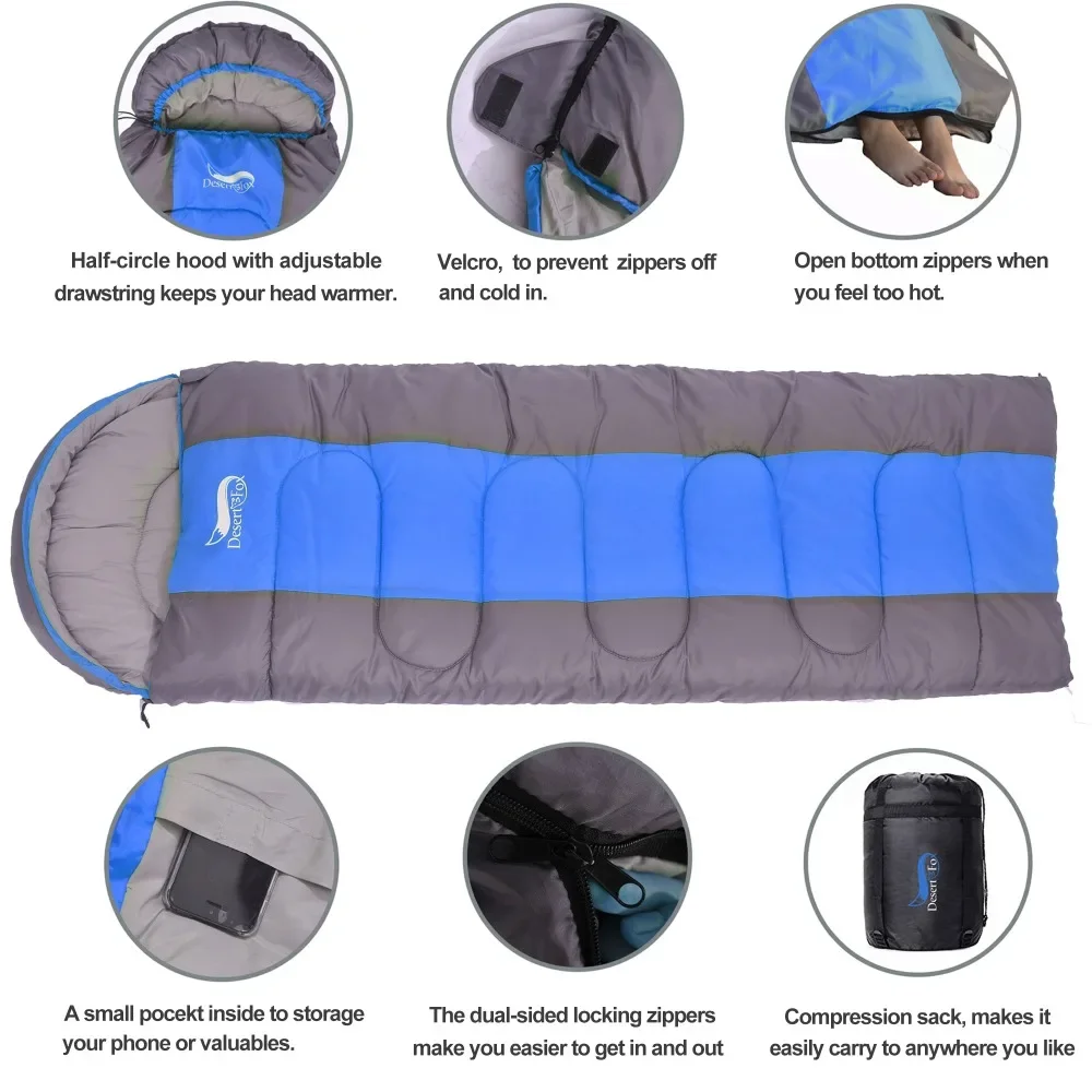 

Backpacking Sleeping Bag for Outdoor Desert&Fox Camping Sleeping Bag Lightweight 4 Season Warm & Cold Envelope Traveling Hiking