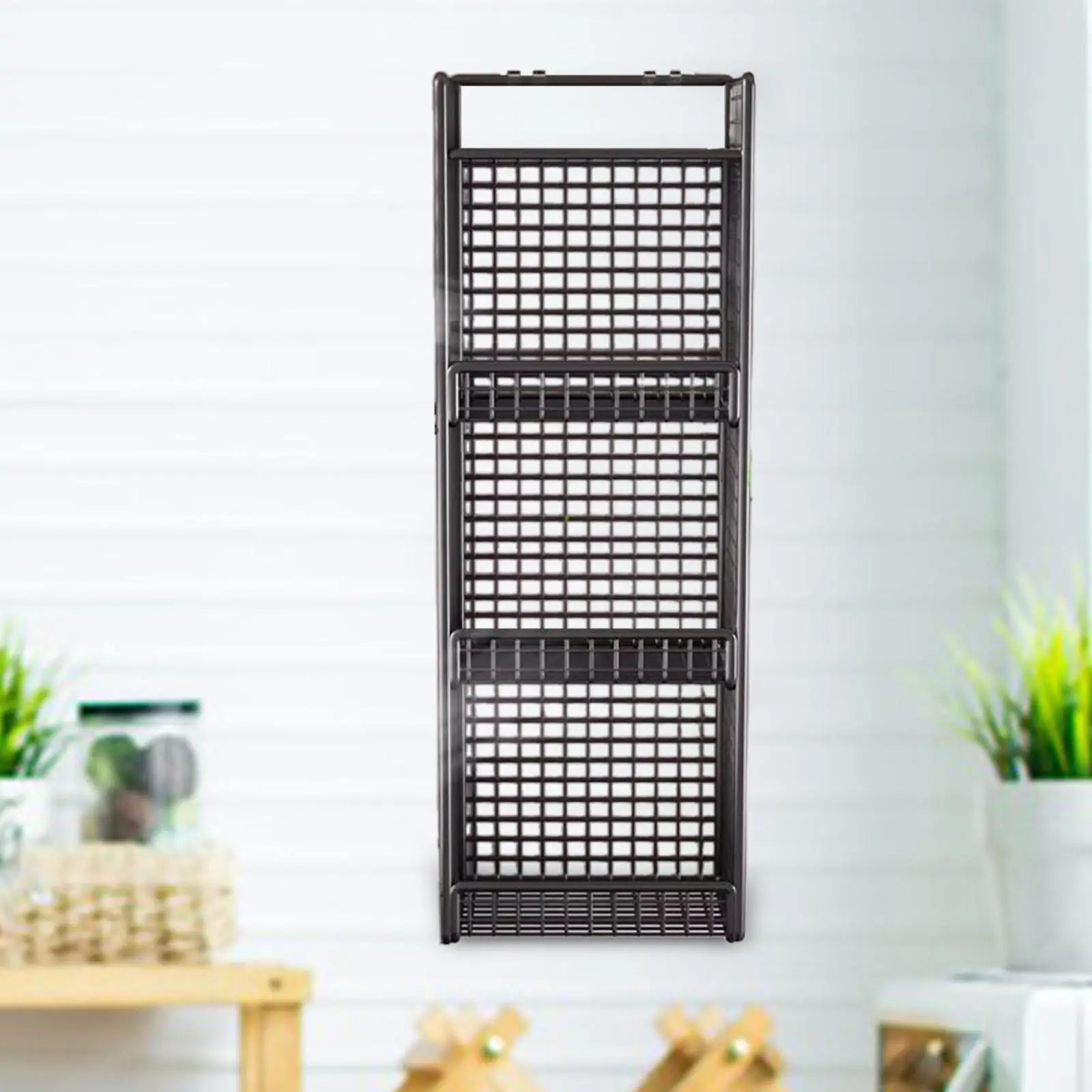 Wall Hanging Iron Storage Basket Farmhouse Wire Organizer for Pantry Food Spices Bathroom Shelf Decor