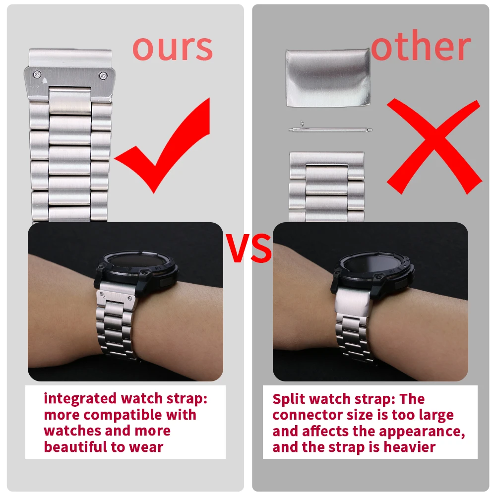 Cinturino in acciaio Stianless da 22 mm 26 mm per Garmin Fenix 8 47 mm/Fenix E/Fenix 6 Pro/6/7/7 Pro/5/5 Plus Cinturino per Forerunner 965/955/945