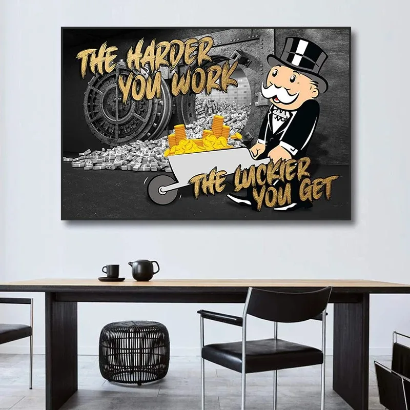 

Alec Monopoly Motivational Canvas Painting Print The Harder You Work The Luckier You Get Poster Inspiring Art Picture Home Decor