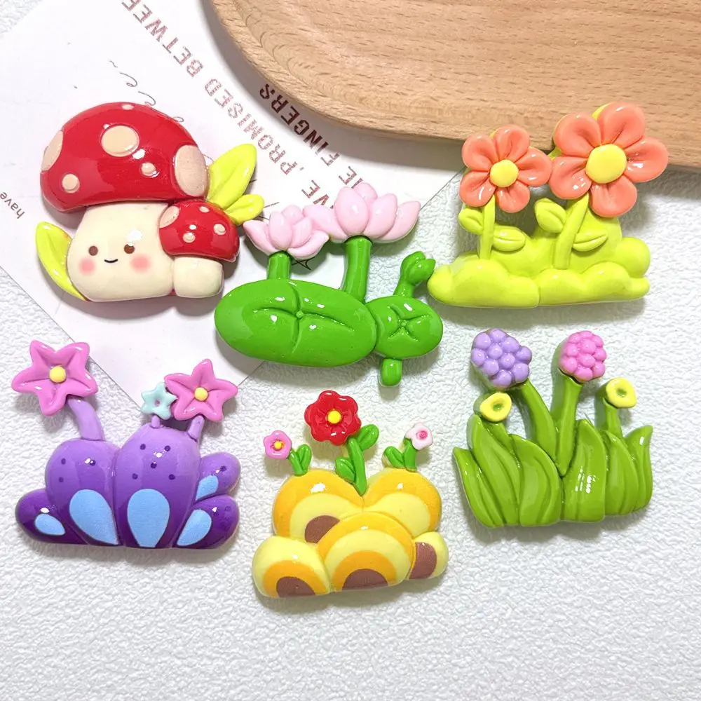 1pc Kawaii Forest Plant Wildflower Mushroom Resin Cabochons Flat Back Scrapbooking DIY Jewelry Craft Decoration Accessories