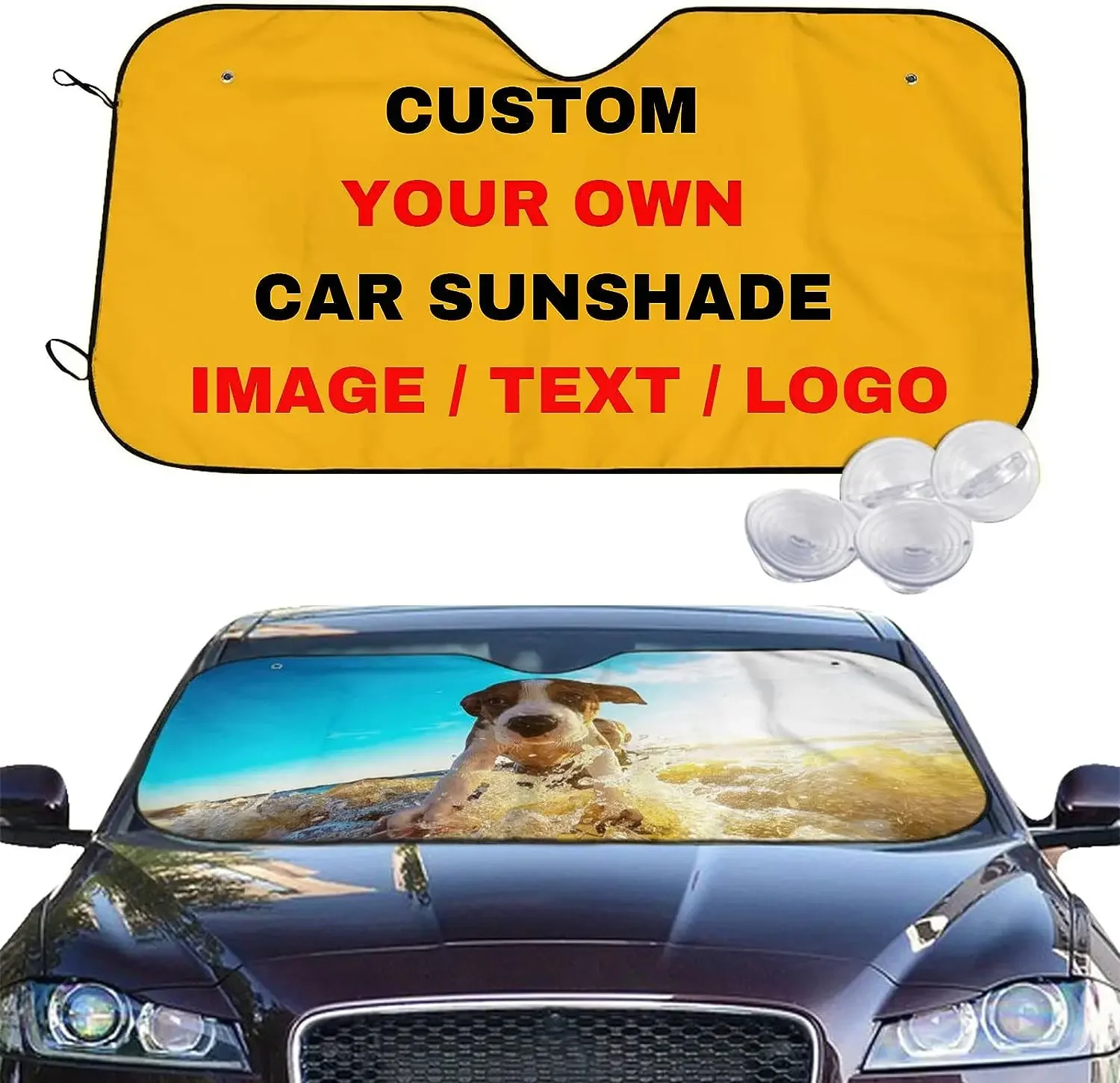 Custom Personalized Add Your Image Text Front Window Sunshade for Most Sedans SUV Blocks Max Uv Rays Keep Your Vehicle Cool