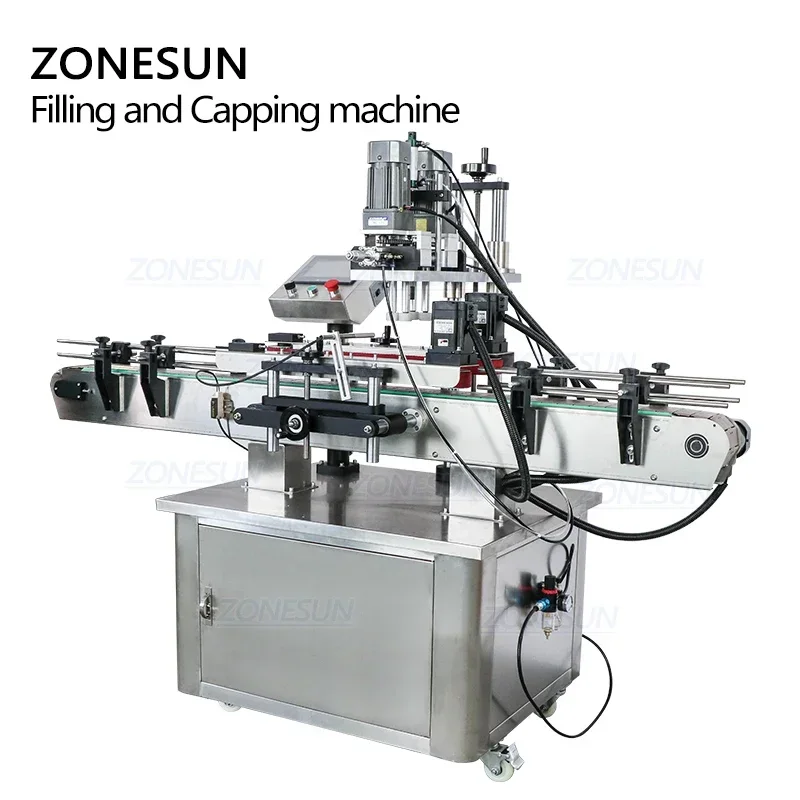 ZONESUN Pneumatic Juice Disinfectant Oil Automatic Honey Plastic Round Bottle Liquid Screw Filling Capping Machine