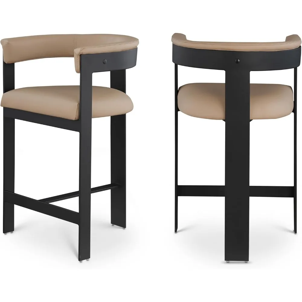 

modern contemporary counter stool with soft tan vegan leather and matte black metal frame, 22.5" wide