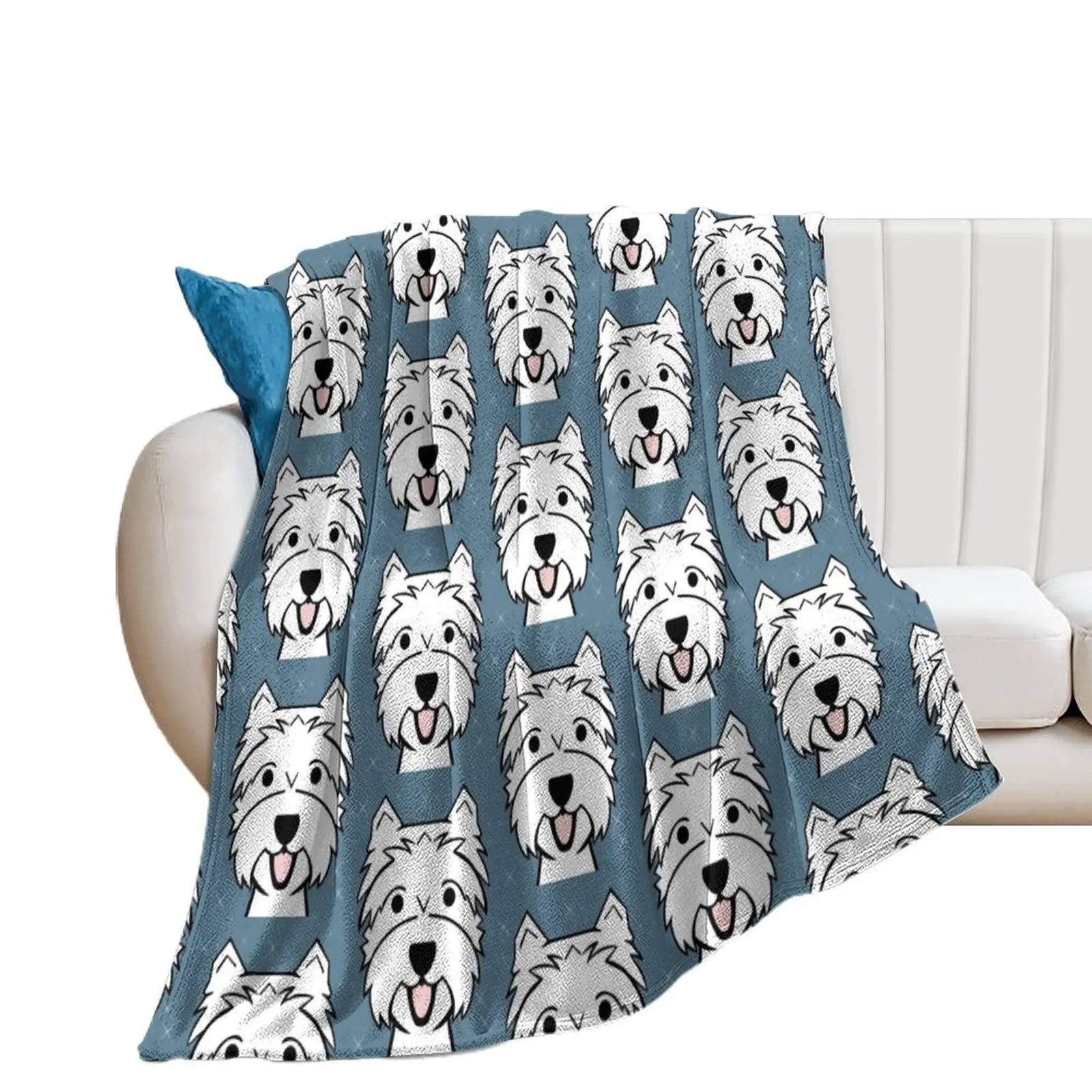 West Highland Terrier - Westies - Westie dogs - blue Throw Blanket Plush Plaid on the sofa Picnic Shaggy Blankets