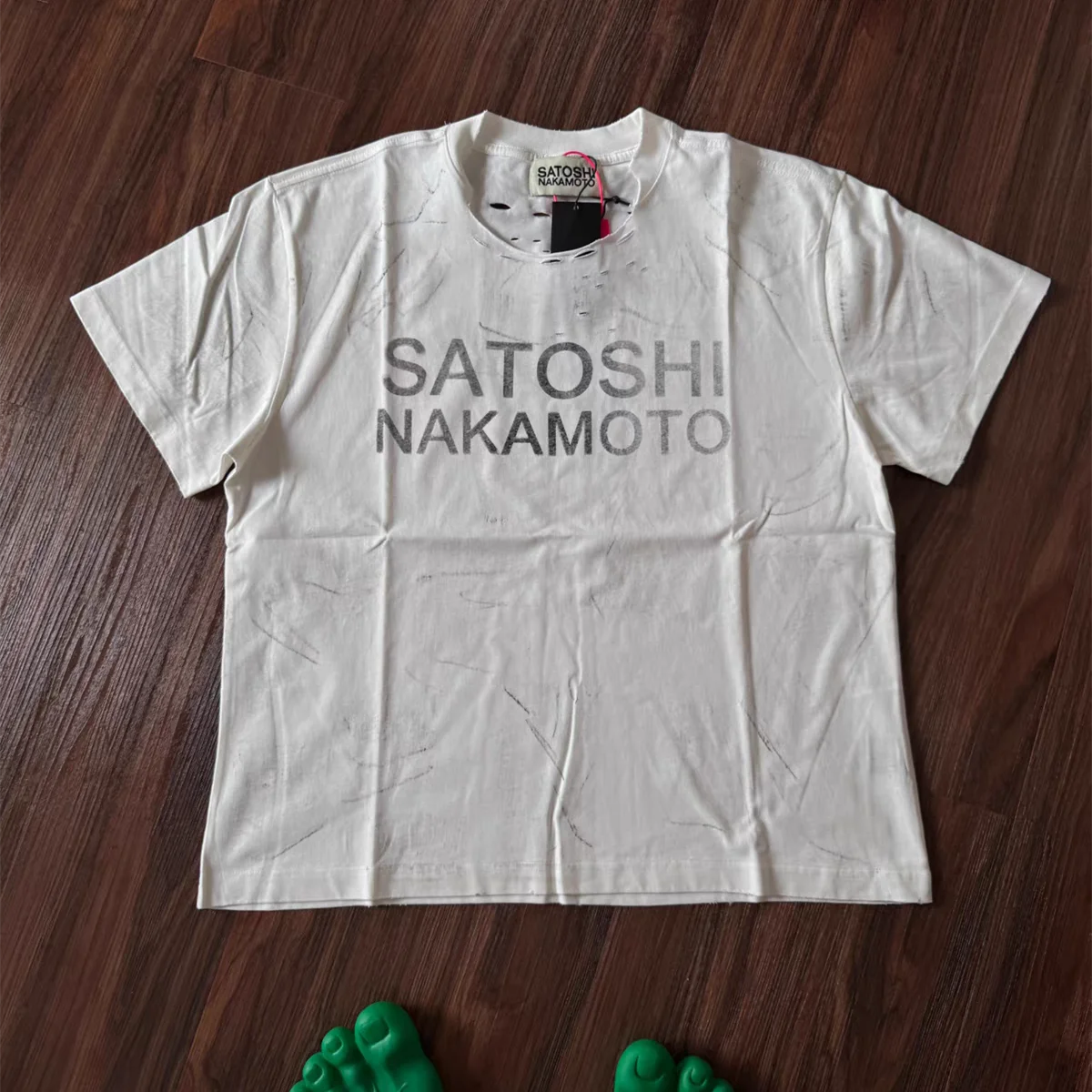 26ss Satoshi Nakamoto 26SS Destroyed Luke Holey T Shirt Men Women High Quality Tee Tops T-Shirt