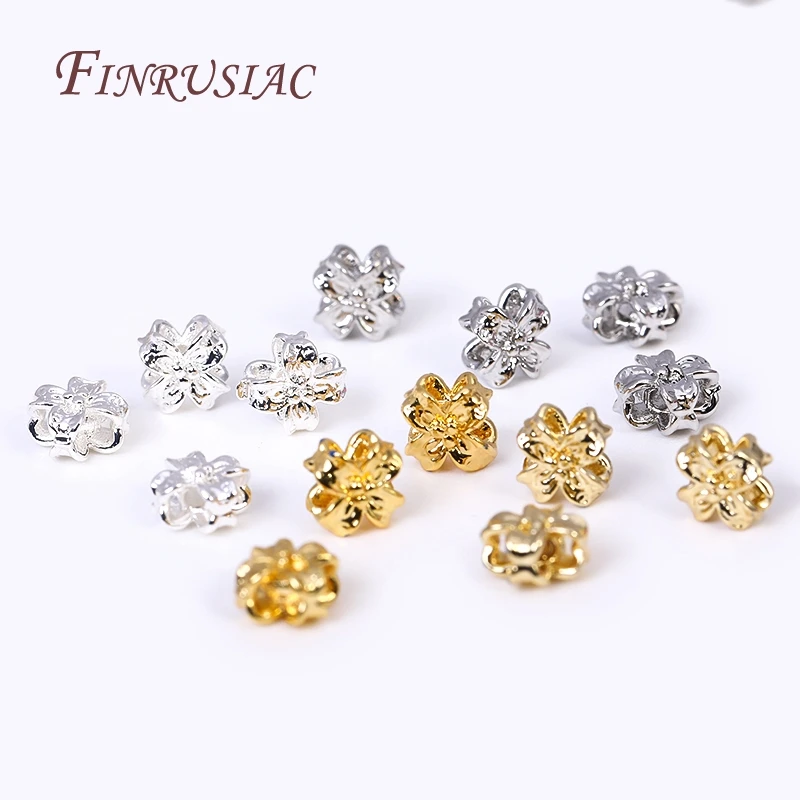 18K Gold Plated Flower Beads, High Quality Brass Metal Spacer Beads DIY Beading Jewelry Accessories Wholesale