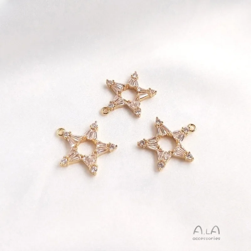 Pendant Wholesale Color Retention 14K Bag Gold Inlaid Zircon Pentagram Hexagram Starfish Pendant DIY Necklace Earrings Pendant