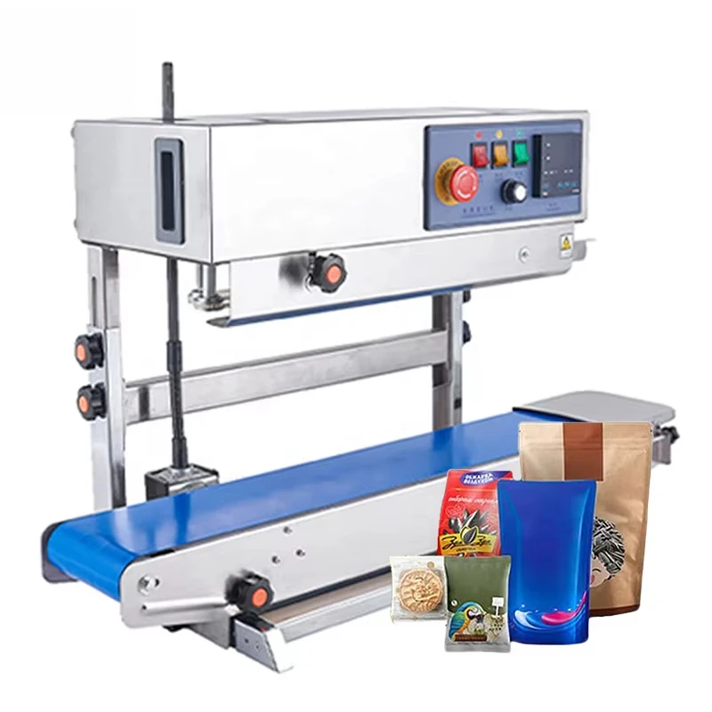 FR900 Low Price Stainless Steel Continuous Band Sealer Food Liquid Packing PVF PVC PE Plastic Bag Seal Vertical Sealing Machine