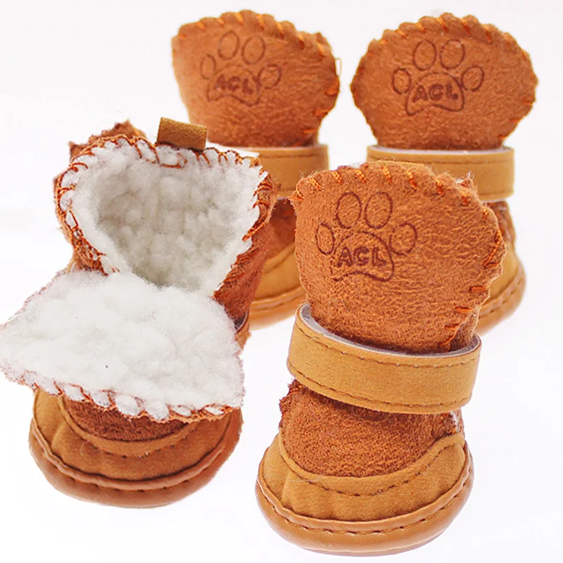 Warm Winter Little Pet Dog Boots Skidproof Soft Snowman Adjustable Anti-Slip Sole Paw Protectors Small Puppy Shoes 4PCS/Set