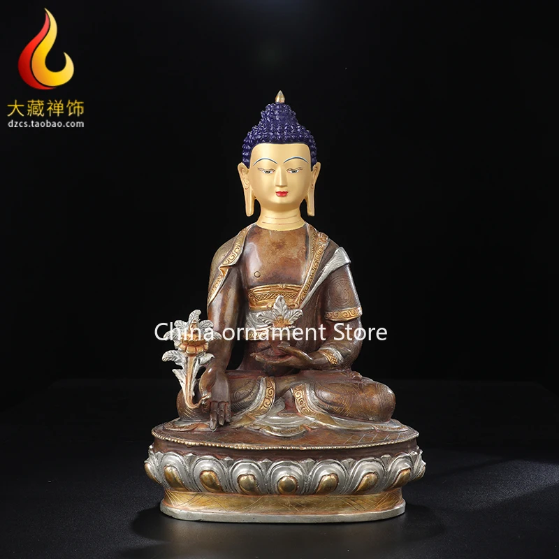 Лечение распродажи, 10-дюймовая позолоченная статуя Будды неопальского фармацевта Будды, тибетская латунь Санбао Будда