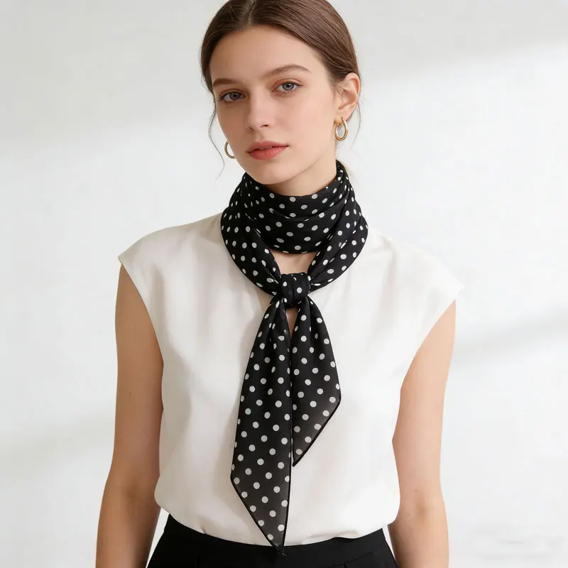 Women's Fashion Polka Dot Skinny Scarf, Elegant Long Neck Scarf, Versatile Korean Style All-match Accessory
