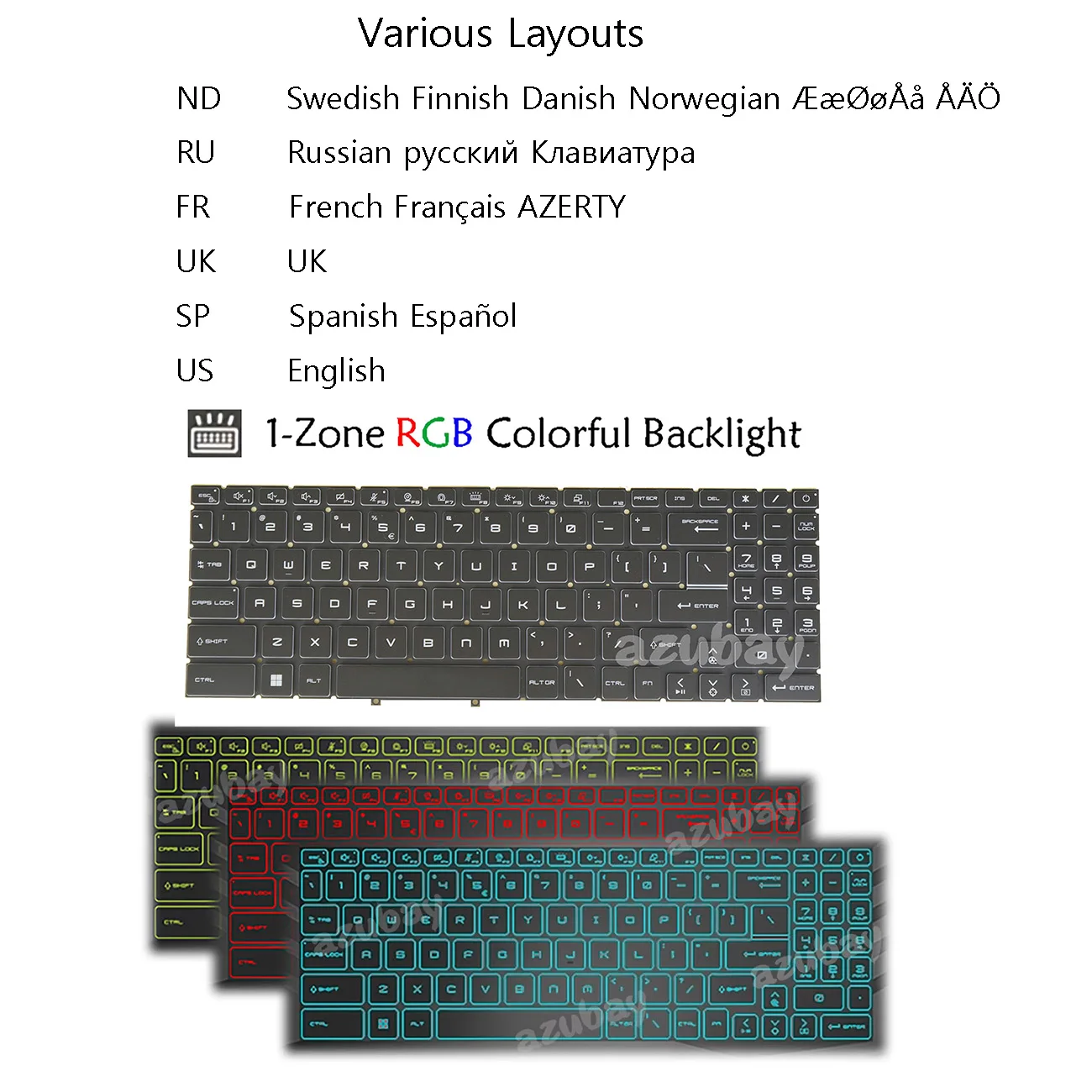 Nordic Russian French AZERTY UK Spanish US 1-ZONE RGB Backlit Keyboard For MSI Pulse GL76 GL66 11UEK 11UDK 11UCK 12UEK 12UGK