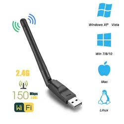 Mini adaptador wifi usb mt7601, 2.4ghz, placa de rede sem fio, dongle com antena, 802.11 b/g/n para pc, laptop, 150mbps