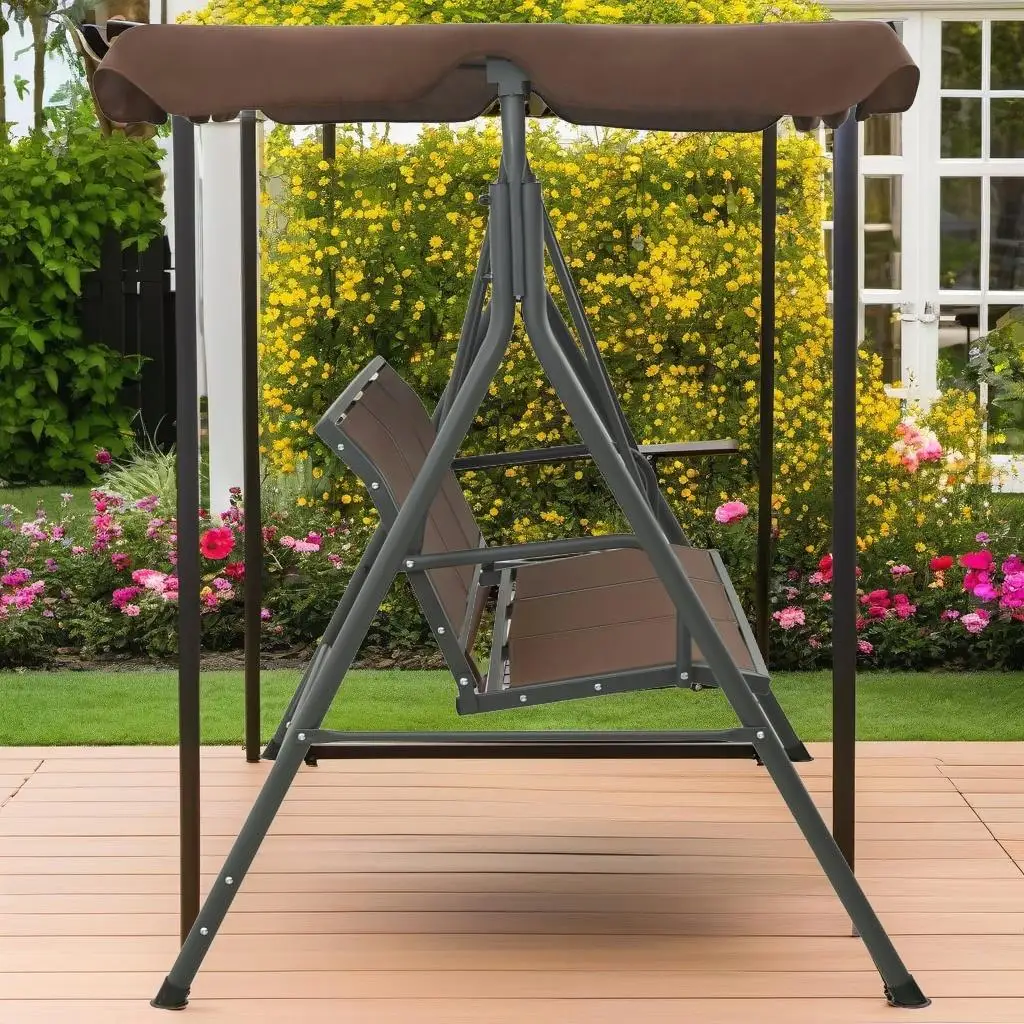 

Coffee Garden Swing Bench with Canopy for Relaxation & Outdoor Comfort