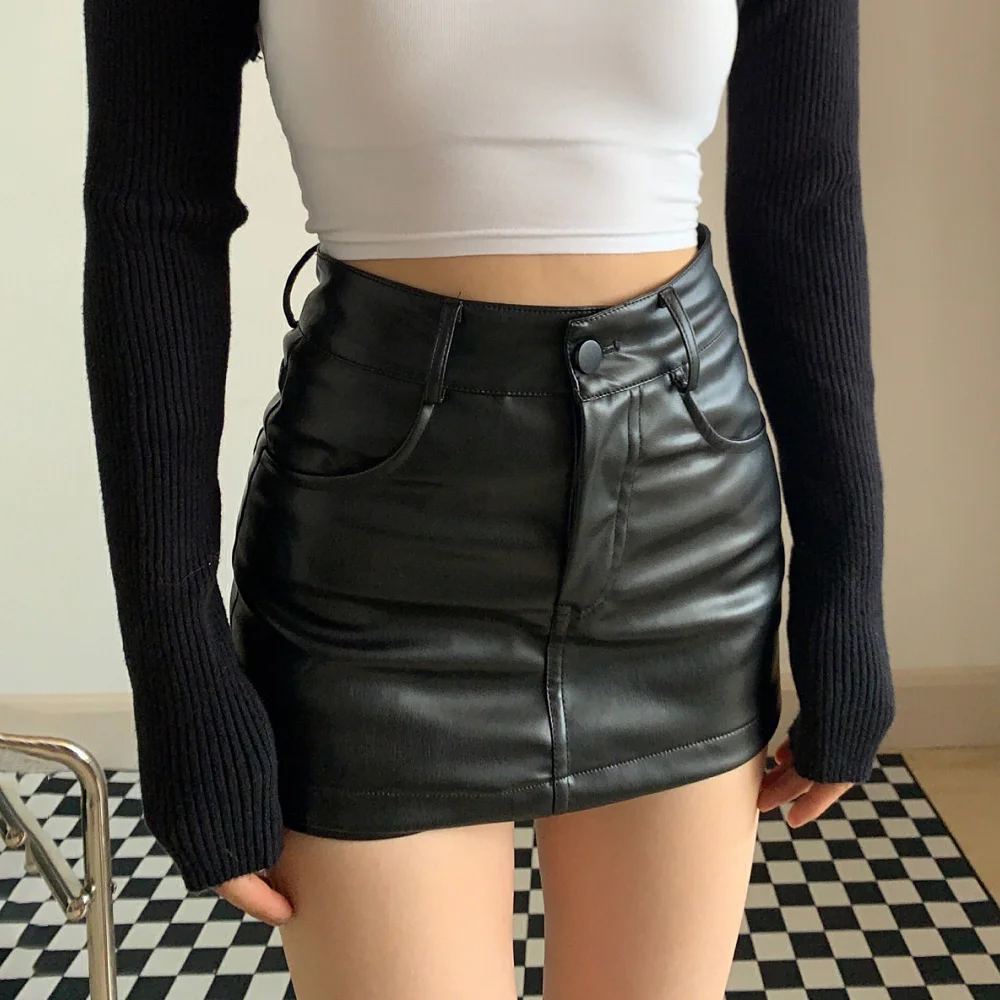 

Sexy PU Leather Shorts Skirt Women Black High Waisted A-line Mini Skirts Y2K Streetwear Female Hot Girl Shorts