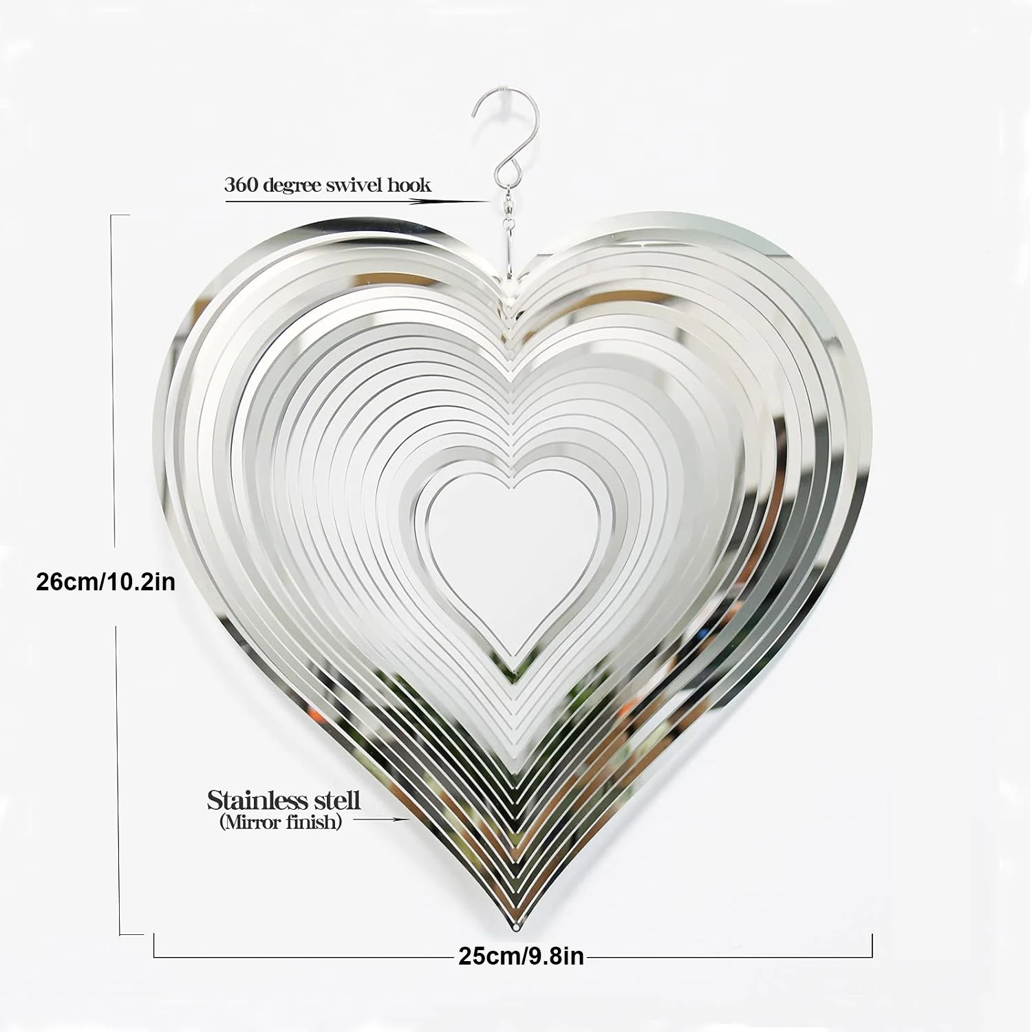 Stainless Steel Reflective Wind Spinner Outdoor Garden Decoration, Shiny Wind Spinner Bird Repellent Device, Heart Shaped Gift