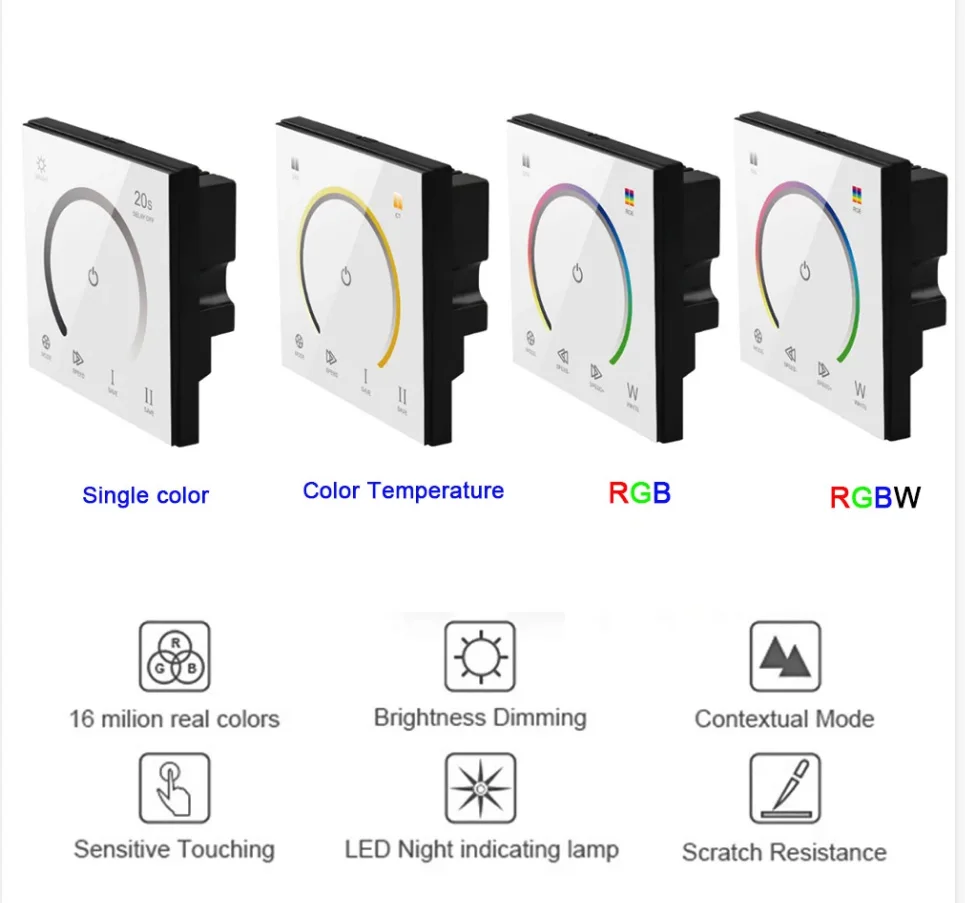 Regulador de intensidad LED para tira de luces Led, controlador de Panel táctil montado en la pared, CCT, RGB, RGBW, interruptor de DC12V-24V, 5050,