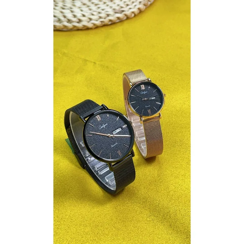 ساعة عيد الحب للزوجين للرجال والنساء بتقويم مقاوم للماء كوارتز من الفولاذ المقاوم للصدأ مع قرص أبيض وأسود #4