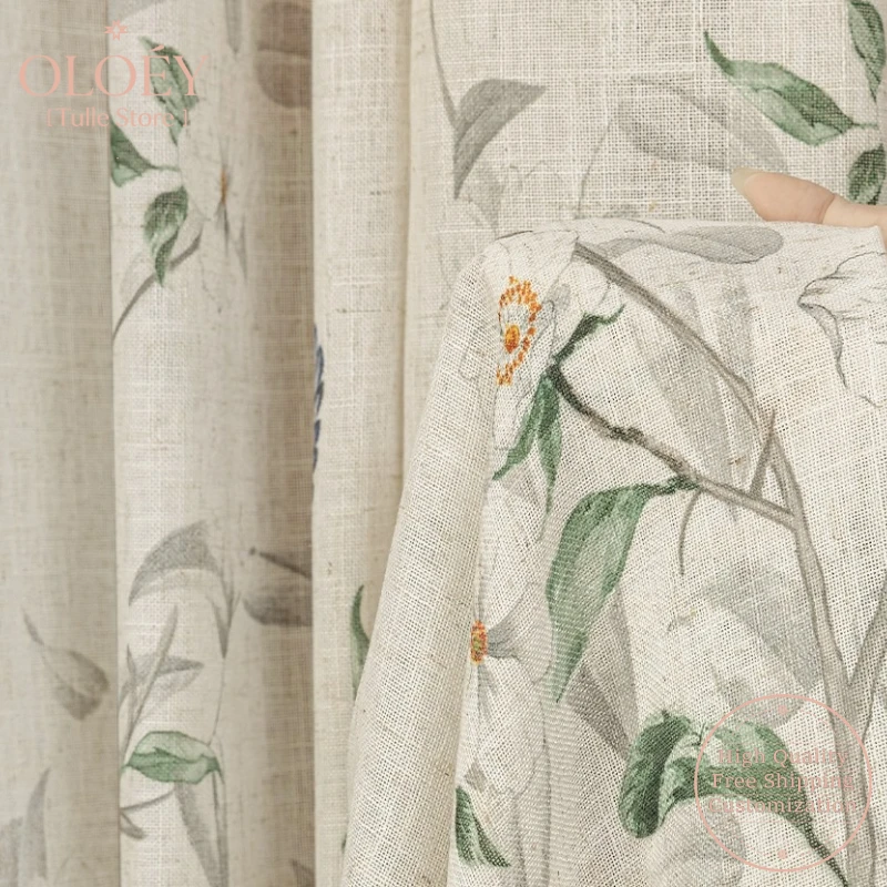 New Song Dynasty Style Sheer Curtains Chinese Aesthetic Linen Blend Light Filtering with Privacy Bedroom Luxury Window Drapes
