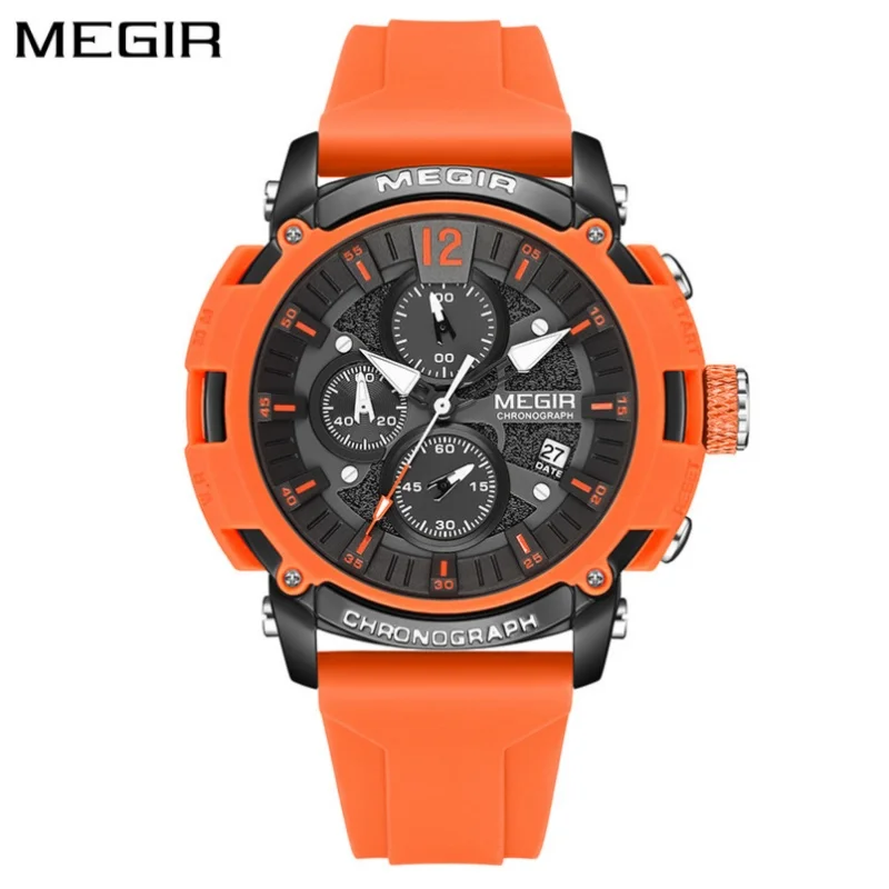 MEGIR 2208 Men\'s Quartz Watch Multifunctional Luminous Silicone Waterproof Date Sports Chronograph Outdoor Fashion Watches