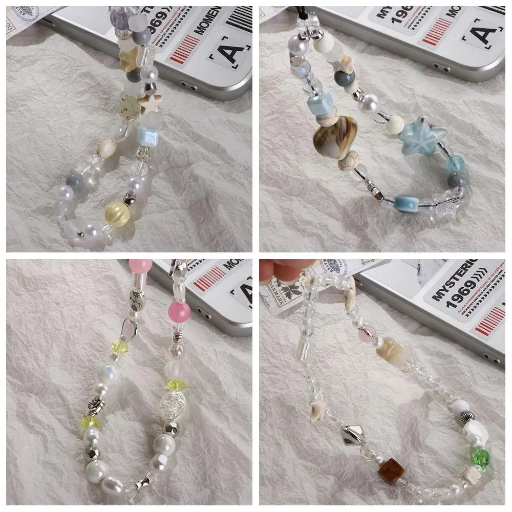 Trendy Pendant Star Pearl Beaded Phone Chain Phone Charms Anti-Lost Phone Strap Summer Handmade Mobile Lanyard Women Girls