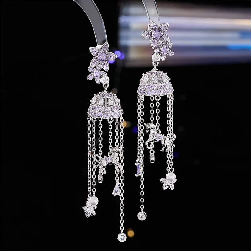 European and American Heavy Craft Long Tassel Wind Chime Earrings S925 Silver Needle Niche Light Luxury Temperament Micro Inlaid