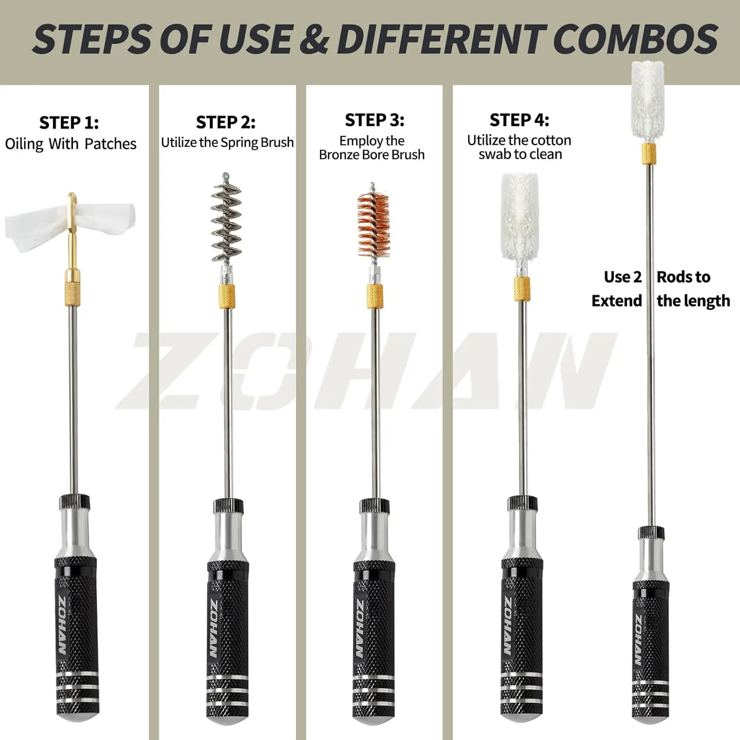 ZOHAN Gun Cleaning Kit Universele Gun Brush Tool voor 12-gauge Shotgun Cleaning Kit Gun Barrel Cleaner Draagbare montage Jacht