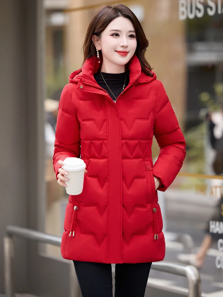 

Women's down Cotton Jaet Slim Fit Mid-Length Winter Coat Hooded Trendy Korean Sle Thiened Cotton Padded Coat