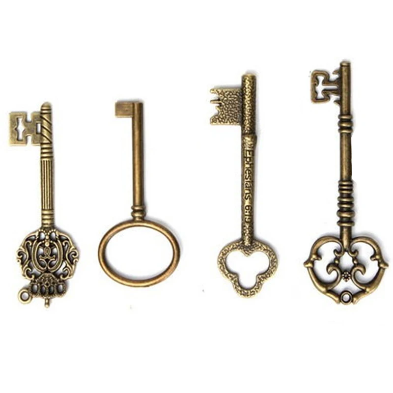 9pcs/Set Vintage Antique Old Brass Skeleton Keys Lot Cabinet Barrel Lock