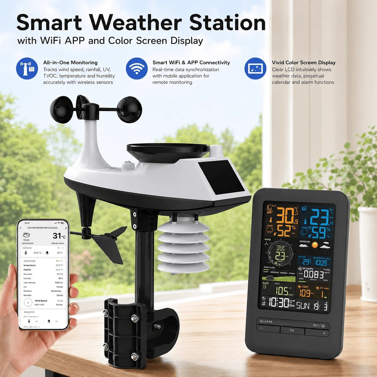Smart Garden Outdoor Clocks - Smart Weather Station WiFi Weather Monitor