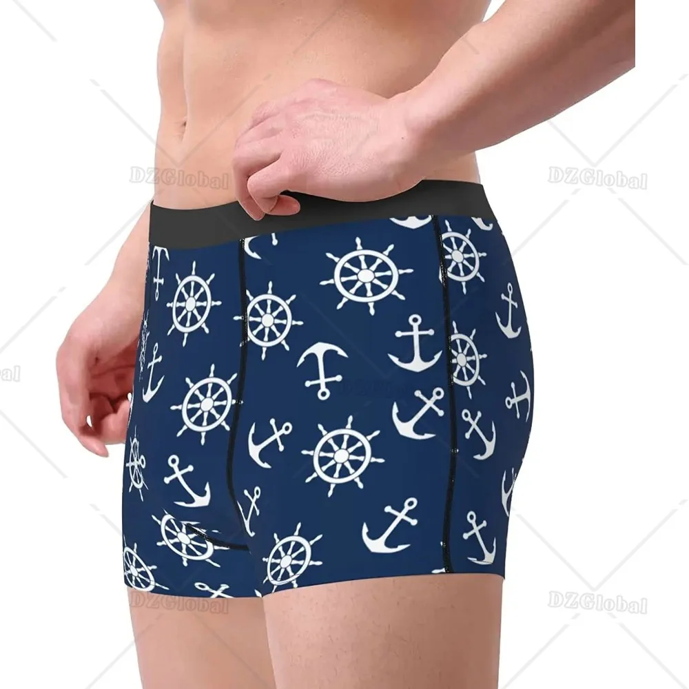 Blue Boat Anchor Rudder Men's Boxer Briefs Underwear Trunks Soft Stretch Sport Boxer Briefs Fitness for Men Boys