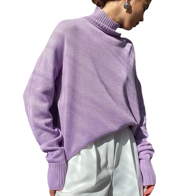 

European and American Autumn and Winter High Neck Sweater New Long Sleeve Loose Knit Sweater Versatile Classic All Match Top
