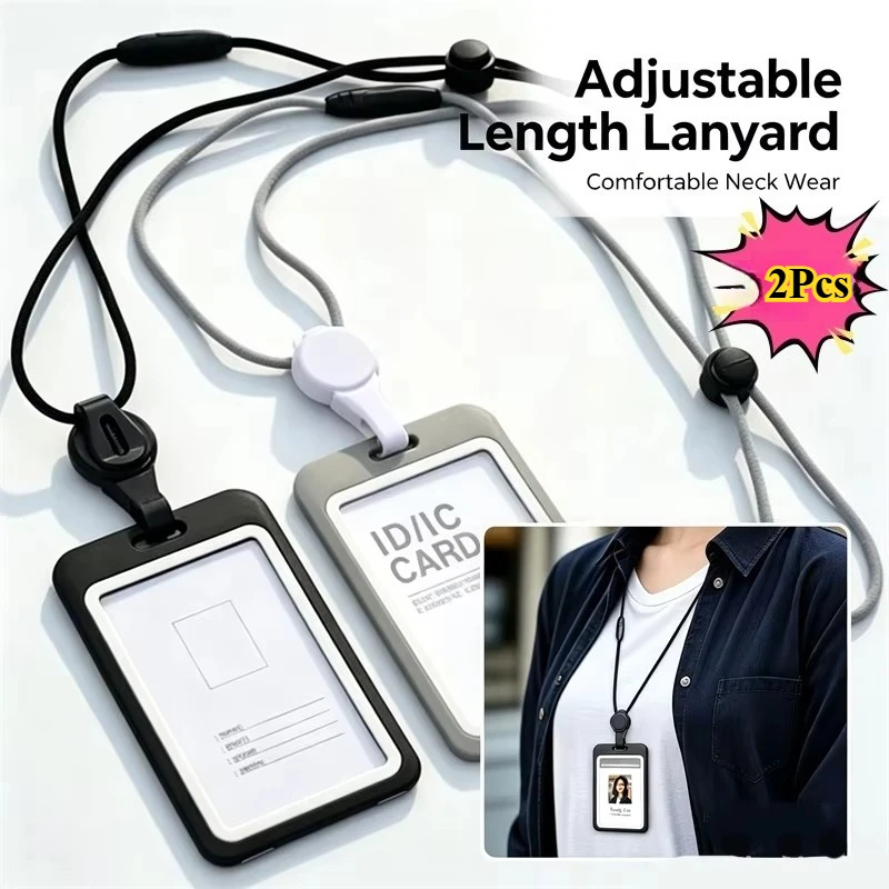 2PCS ID Accessories with Lanyard Badge Holder Transparent Adjustable Identification Card Holder Portable Cardholder