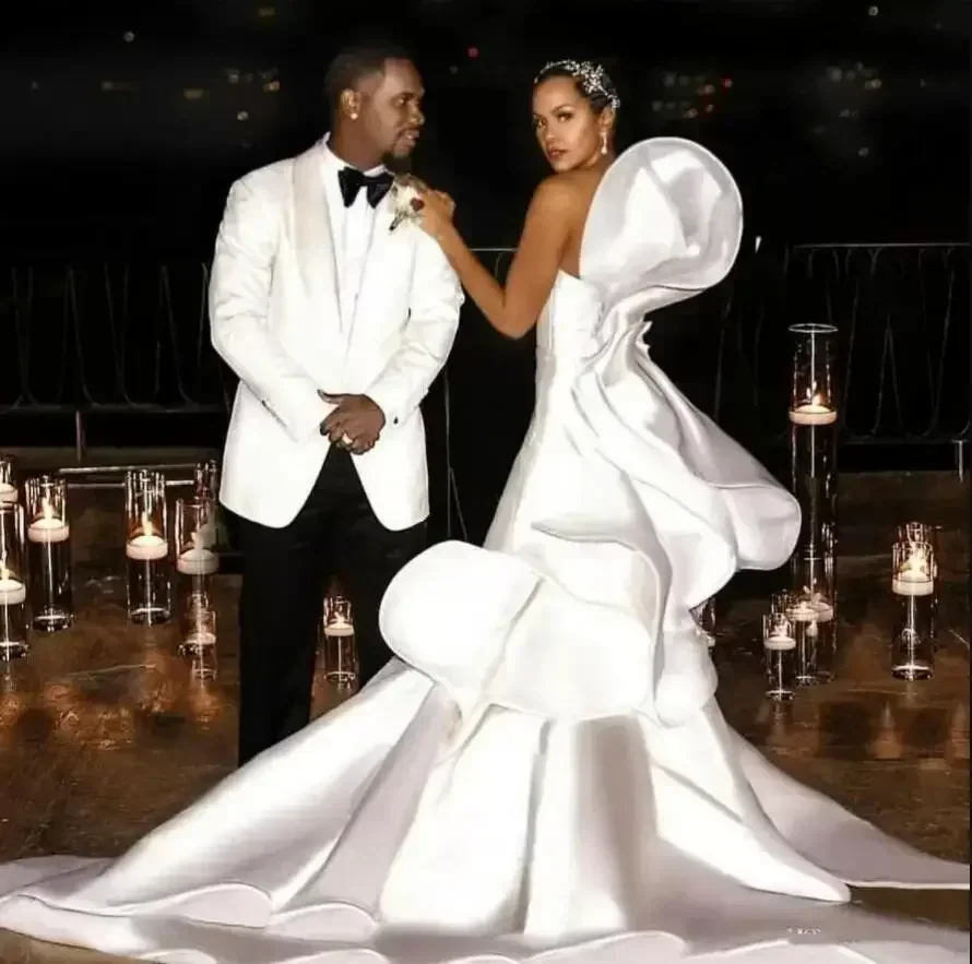 Vestido De novia De satén sin tirantes personalizado con volantes en la espalda tren capilla Vestidos De Novias vestido De novia africano De talla grande