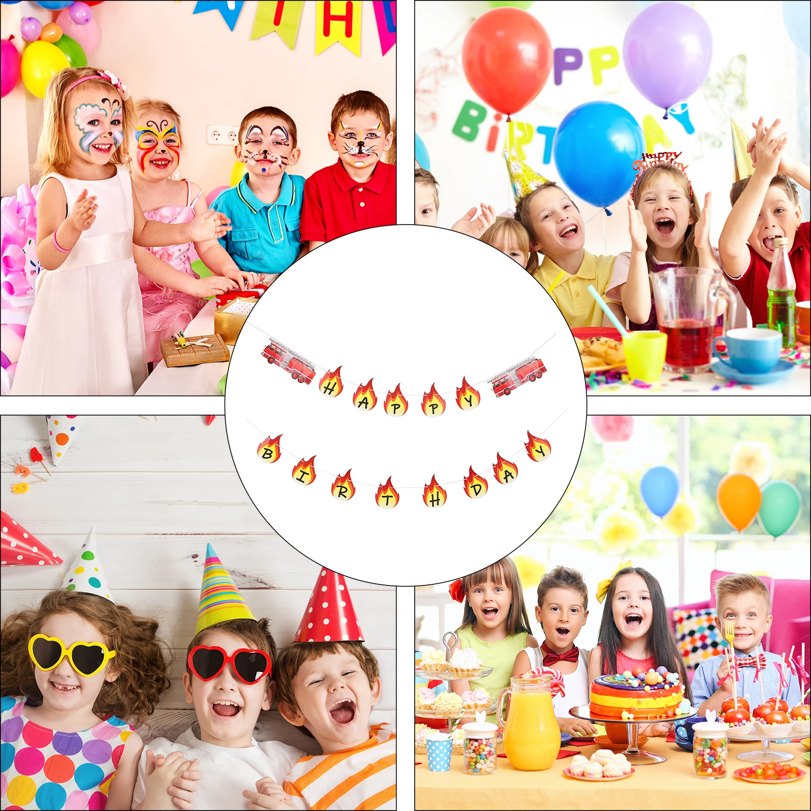 

Fire Truck Banner Party Decoration Natural Material Hanging Flag Birthday Supplies Festive Atmosphere DIY Crafts